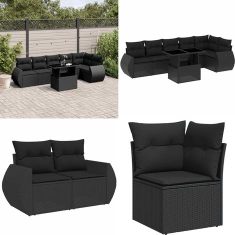 7-tlg. Garten-Sofagarnitur mit Kissen Schwarz Poly Rattan - Gartenmöbel Set - Esszimmergarnitur - Outdoor Möbel - Lounge Garnitur - Rattan Gartenmöbel - Home & Living (1/5)