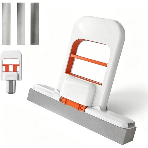Mini balai essoreur autonettoyant, mini balai de bureau pliable, petit balai éponge orange, système de nettoyage pour usage humide et sec, tête remplaçable, pour bureau, cuisine, comptoir, verre, carr (1/5)