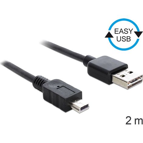 Delock Cable EASY-USB 2.0 Type-A macho  USB 2.0 Type Mini-B de 2 m negro