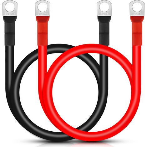 Lot de 2 câbles onduleurs de batterie 3 AWG/25 mm² 100 cm 12 V rouge et noir avec bornes à anneau M10 pour camion, moto, solaire, camping-car, marine (1/5)
