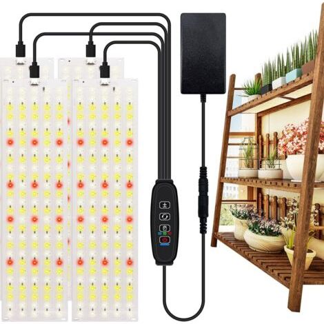 Ensemble de 4 lampes de croissance LED d'intérieur avec minuterie 3/9/12 heures, 10 niveaux de luminosité, pour semis, plantes succulentes et plantes à fleurs (540 LED) (1/5)