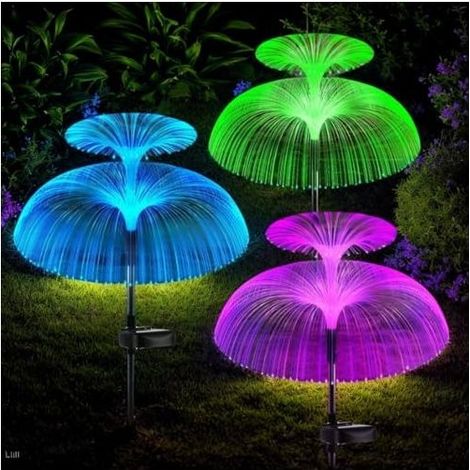 Lampes solaires de jardin, lot de 3, motif méduse avec LED colorées, étanches IP65, lampes solaires LED en forme de fleur pour une utilisation extérieure, pelouse, balcon, terrasse, c (1/5)
