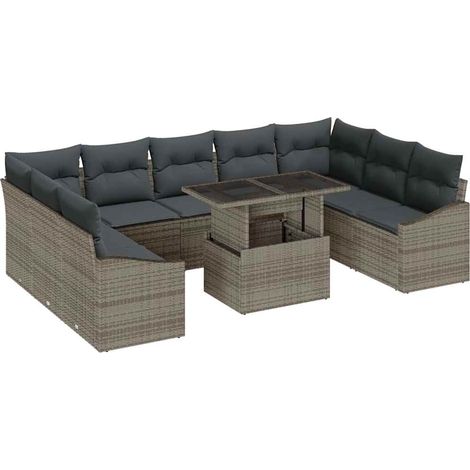 Sofa Set with Cushion Height Adjustable 10 pcs Grey Poly Rattan vidaXL (1/5)