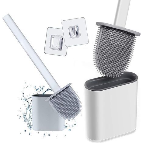 Flache Silikon-Toilettenbürste – Reinigung von Toilette und Badezimmer – Wand- oder Bodenmontage – Tropffrei (1/4)