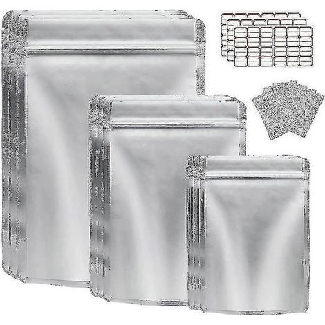 Lot de 50 sachets de conservation alimentaire en aluminium avec absorbeur d'oxygène, refermables, adaptés aux céréales, noix et autres aliments. (1/5)
