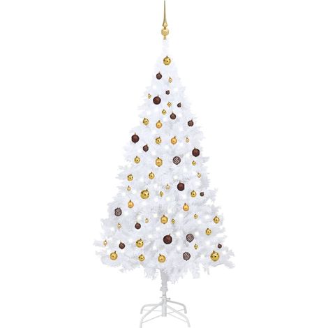 Sapin de Noël artificiel LED et boules/Arbre de Noël pour Déco Blanc 210 cm PVC -WYW67164 (1/5)