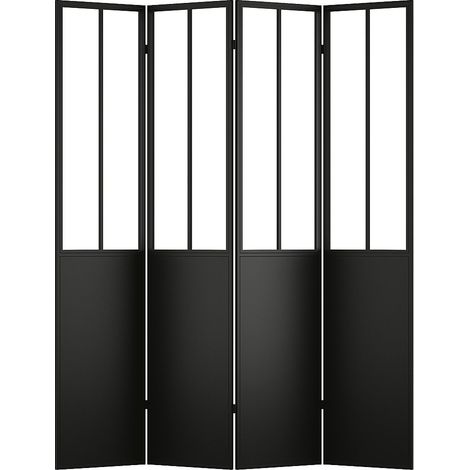 Paravento stile atelier industriale 4 pannelli L. 160 x A. 178 cm in Metallo Nero - KALEVI