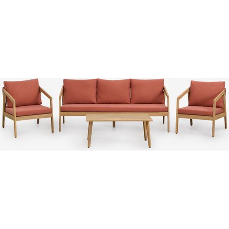 Set da salotto con divano a 3 posti, 2 poltrone e tavolino in legno di acacia e corda intrecciata Kaela SKLUM            