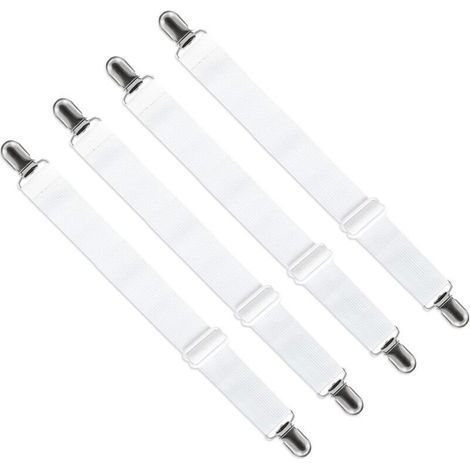 Tendeur Drap Housse Réglable (65cm à 200cm), Fixation Attache Sangle de Maintien Ajustable pour Drap Lit, Canapé, Housse de Repassage (Blanc, Lot de 4) (1/5)
