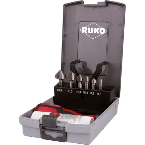 RUKO Juego de brocas cónicas y desbarbadoras 90° "Largas" HSS en casete de plástico - 102319RO