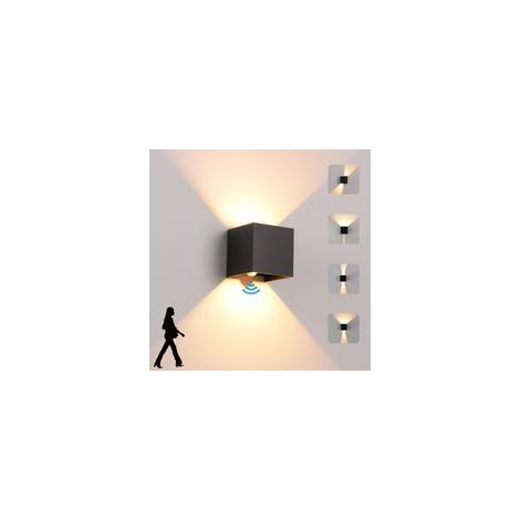 Applique murale LED 6 W pour intérieur et extérieur avec détecteur de mouvement, lumière blanc chaud moderne (3000 K), étanche (IP65) et angle de faisceau réglable, noire (1/5)