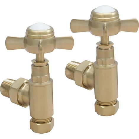 JTP Grosvenor Angled Radiator Valve Pair - Brushed Brass (1/2)