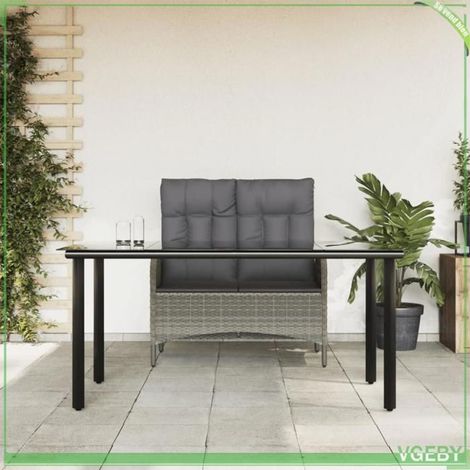 Ensemble salle à manger jardin - FAFEICY - 3203506 - Gris rotin - Table verre trempé - Banc dossier réglable (1/5)