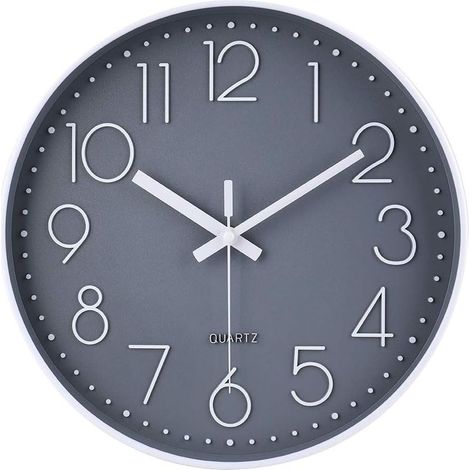 Moderne, geräuschlose Wanduhr, kein Ticken, geräuschlose Wanduhr für Schlafzimmer, Küche, Wohnzimmer – Grau – 30 cm (1/5)