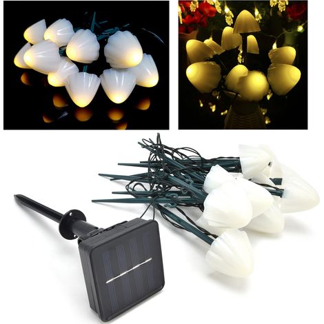 Guirlande lumineuse champignon à LED alimentée à l'énergie solaire, 12 LED double mode, étanche, idéale pour les festivals, les mariages, les cours, les jardins, les allées, l'aménagement paysager et (1/5)