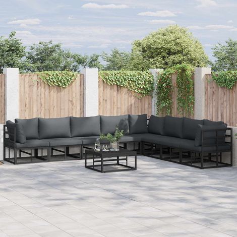 Gartensofa-set mit Kissen 8 pcs Schwarz Aluminium (1/5)