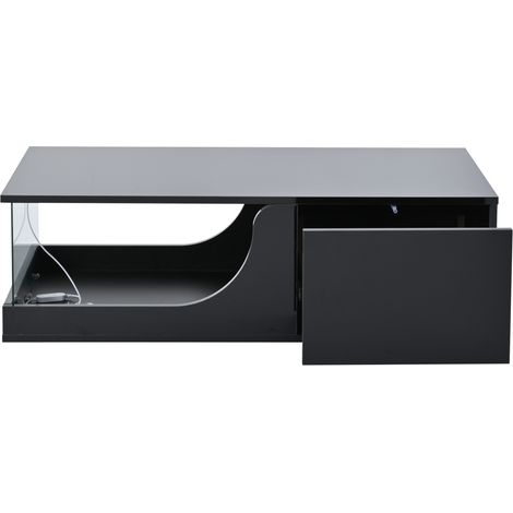 Mesa de centro negra 100 x 50 x 30 cm con 2 cajones, LED y cristal templado (1/5)