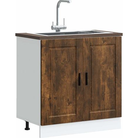 vidaXL Sink Base Cabinet "Porto" Smoked Oak 80x46x81,5 cm Engineered Wood