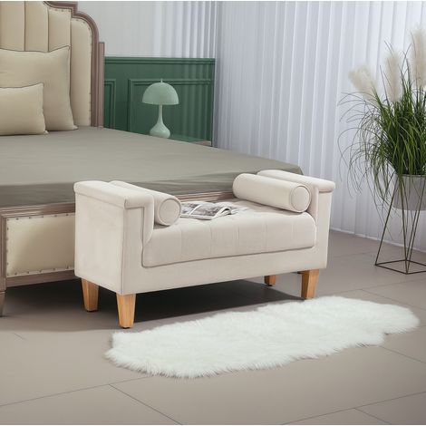 CHICFURN Banco tapizado 115 x 44 x 58 cm de chenilla beige para recibidor y dormitorio (1/5)