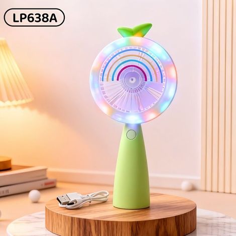 Ventilador adorable: un regalo ideal para niños. Recargable por USB. Con luz. Portátil. Ventilador LED verde. (1/5)