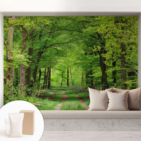Papier peint intissé mural avec imprimé motifs uniques apparence moderne - Colle incluse gratuite Sentier forestier 208x146 cm (1/5)