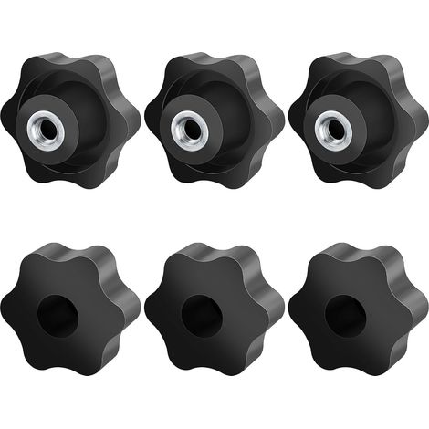 6 Pièces - Écrou à poignée - Bouton de serrage - Filetage M8 - Forme étoile - Pour machines et meubles - Noir - 50mm (1/5)