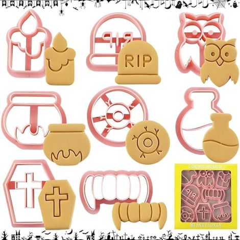 Emporte Pièce Halloween 8 Pièces Emporte Piece Patisserie Plastique Enfant 3D Moule à Biscuits pour Halloween Chat pour Décorations de Fournitures de Fête d'Halloween (1/5)