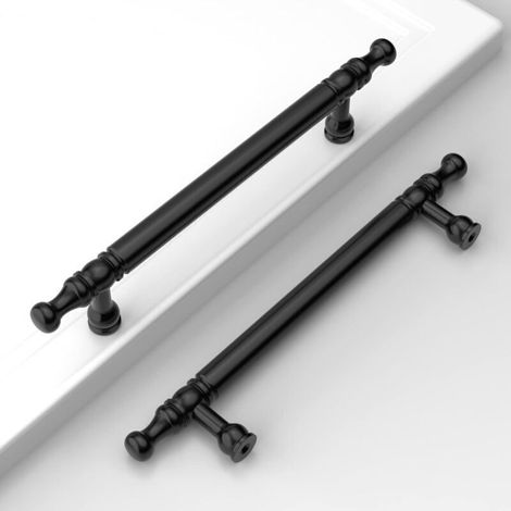 Set di 10 maniglie moderne da 128 mm per mobili, adatte a cassettiere, pensili da cucina e porte, con viti nere. (1/3)