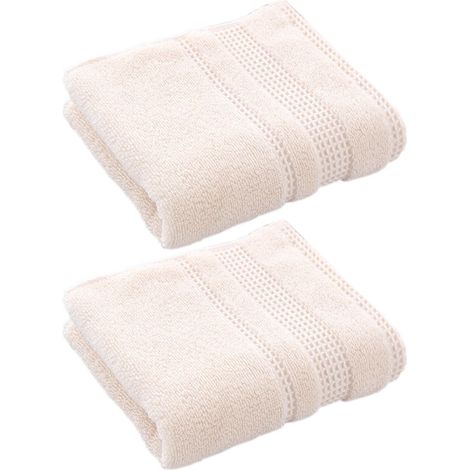 Filiyano-Ensemble de 2 serviettes de bain, serviette de toilette, serviette d'invité, serviette de douche, 34 x 72 cm, coton, beige (1/4)