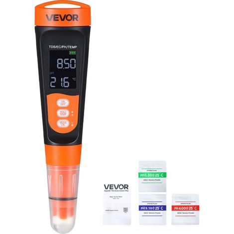 pHmetro, intervallo di pH 0-14, sonda impermeabile IP68, autocalibrazione a 3 punti, kit di test portatile con bustine di polvere di calibrazione, sonda di temperatura (1/2)
