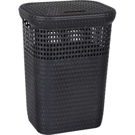 Cesto per biancheria in plastica rattan 60l grigio - 5five (1/5)