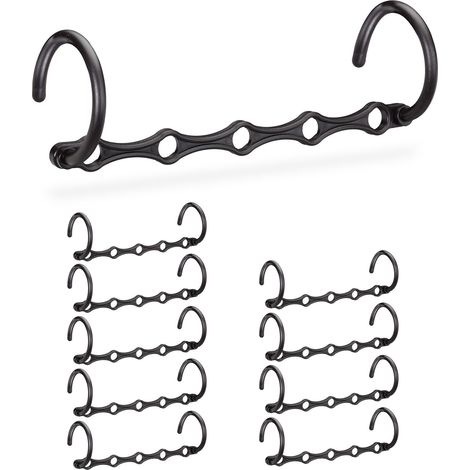 Relaxdays Cintres set de 10 gain de place crochet organiseur penderie cintre magique, vertical & horizontal, 37 cm, noir (1/5)
