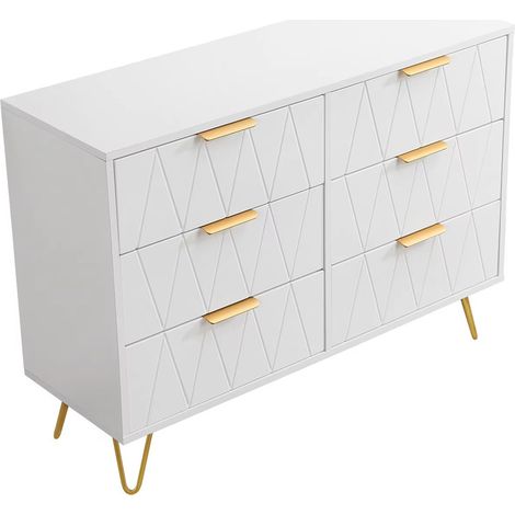 Kommode 6 Schubladen 100x72,5x34 cm – Moderner MDF Aufbewahrungsschrank mit Metallbeinen für Schlafzimmer, Wohnzimmer & Flur