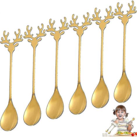 Cuillères à mélanger Elk en acier inoxydable, cuillère créative de Noël, cuillère à café/gâteau dorée YJJ (1/5)