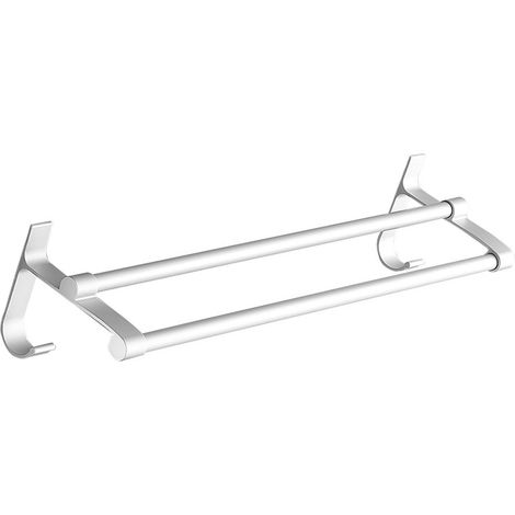 Porte-serviettes mural double barre argentée et blanche en aluminium, sans perçage, 60 cm (1/5)