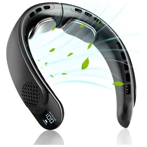 Ventilateur de cou personnel avec affichage LED, rechargeable USB-C, 3 vitesses