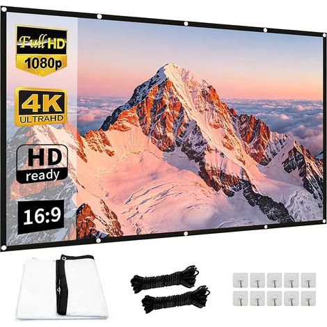 Beamer 100 Inch Projection Canvas 16:9 HD Anti-Wrinkle Thickened Portable for Home Theater, Camping and Office, Mounting Kit Included Hooks and Ropes (1/5)