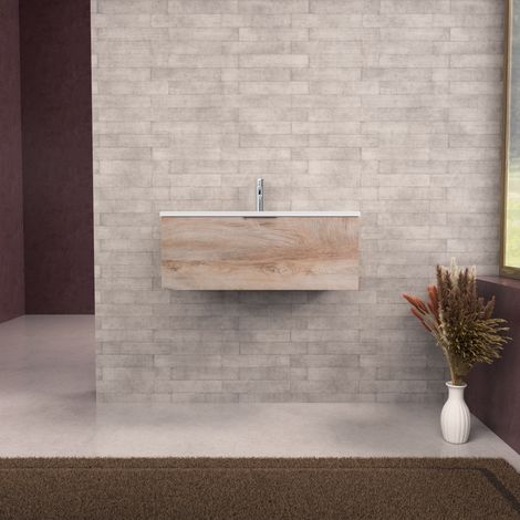 Inda - Mobile bagno L.80 con lavabo opaco / Rovere naturale 1