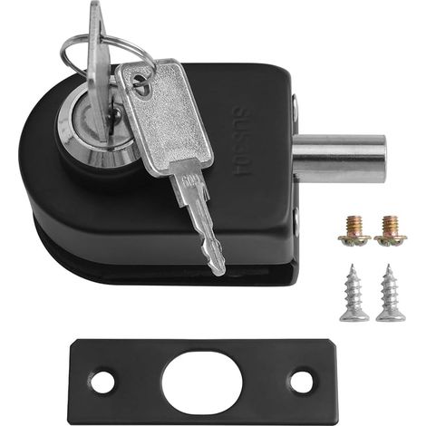 Black Glass Door Lock, Frameless, Non-Slip, 2 Keys, Installation, Glass 10-12mm Thick (1/5)