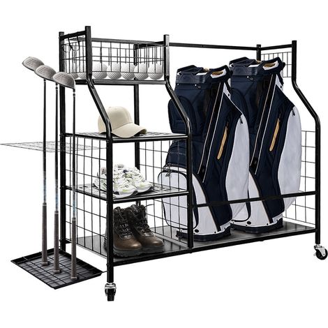 Youyijia Golf Storage Rack with Wheels Extra Large Golf Club Organizer Golf Bag Stand with Shelves for Accessories Heavy Duty Golf Organizer for Garage Shed Basement (1/5)