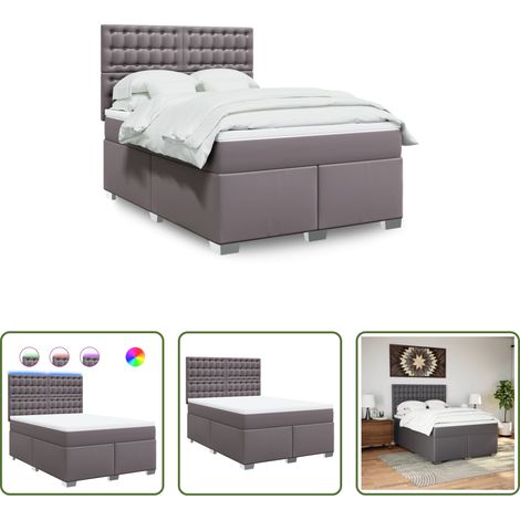 Matelas à ressorts ensachés - Sommier à lattes de lit avec matelas Gris 140x200 cm Similicuir (1/5)