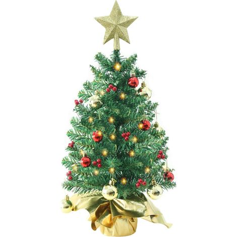 Sapin de Noël miniature de table de 50 cm, sapin de Noël miniature en pin avec décorations suspendues, sapin de Noël artificiel à piles, décorations de Noël à faire soi-même - Or