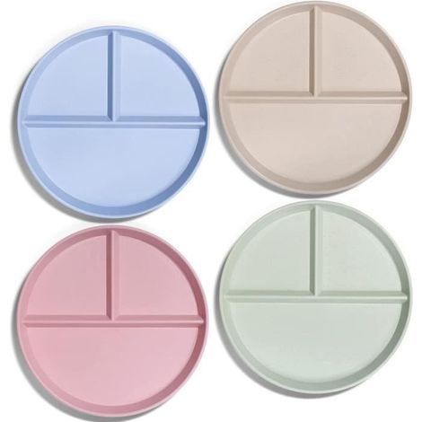 Lot de 4 Assiettes Divisées,RéUtilisables , LéGèRes, Parfaites Pour Adultes Et Enfants sans BPA,Avec ContrôLe Des Portions SéParéEs (1/4)