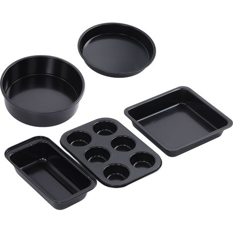 Ensemble de moules à pâtisserie professionnels en acier au carbone, comprenant un moule à gâteau, un moule à pizza et des plaques de cuisson pour la cuisine domestique (noir). (1/5)