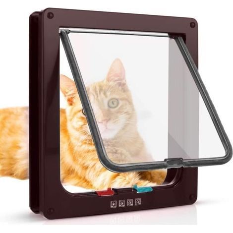 19 x 20 x 5.4cm Cat Flap with 4-Way Magnetic, Silent Double Lockable Cat Flap for Cat Dog-Brown (1/3)