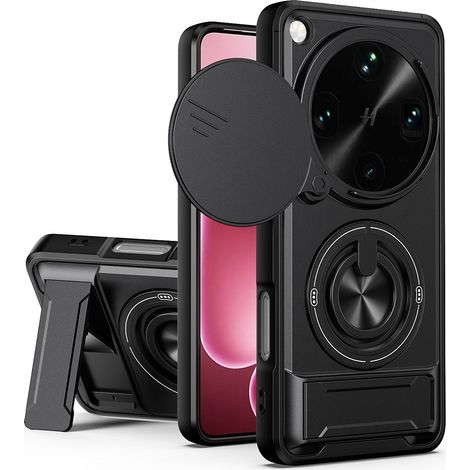 Funda protectora para Oppo Find X9 Ultra, con soporte de anillo y cubierta para la cámara, color negro. (1/5)