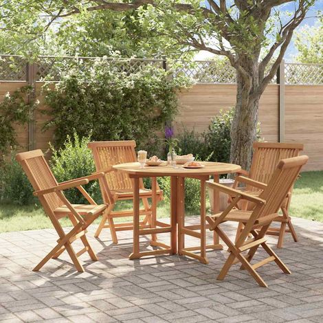 Ensemble repas extérieur pliable 5 pièces en teck massif, table et 4 chaises, 52.92kg - PANGIVO (1/5)
