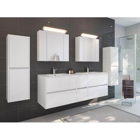 Badmöbelset Taifun 170cm 5tlg mit 2x Spiegelschrank und 2x Seitenschrank weiß Hgl (1/5)
