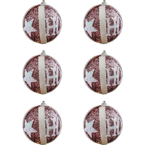 6-teiliges Set bruchsicherer, glitzernder Schaumstoffkugeln für den Weihnachtsbaum – elegante Hängedekoration für Fenster und Zuhause, rosa (1/5)