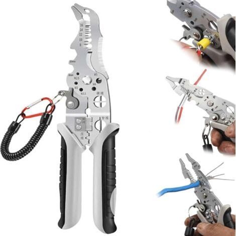 FENOPLASTICAPince a Denuder, Pince à dénuder 12 en 1 avec coude, pince à dénuder multifonctionnelle de 19,1 cm, outil à main d'électricien, outil professionnel à dénuder de fil électrique (1/5)